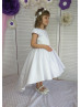 White Satin High Low Flower Girl Dress